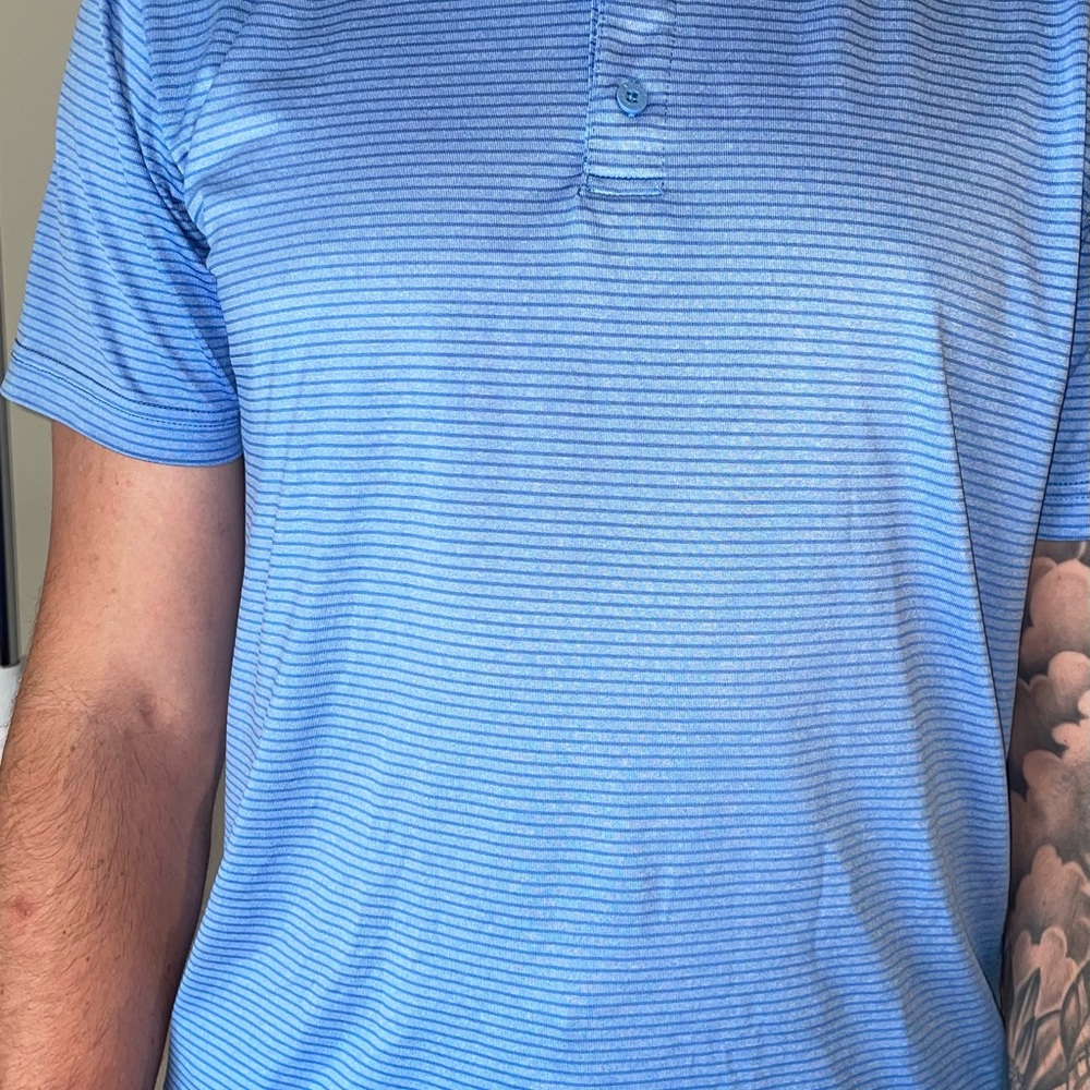 Adidas Golf Blue Striped Men's Polo Shirt